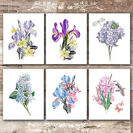 Botanical Prints Wall Art (Set of 6) - Unframed - 8x10s | Flower Bouquets