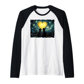 Black Cats Lover Starry Night Vincent Van Gogh for Lovers Raglan Baseball Tee