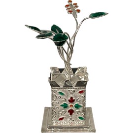 925 Sterling Silver Hallmarked Tulsi MATA/Holy Basil Plant (2.0-inch Tall)