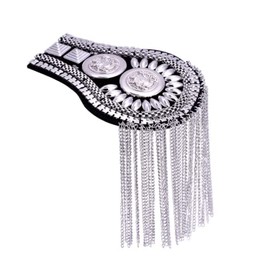 YADIRF 2 Pcs Vintage Tassel Link Chain Epaulet Shoulder Boards Badge Brooch For Men Women Uniform Epaulettes Accessories (Silver)