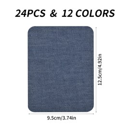 Pack of 24 iron-on patches, iron-on patches, stickers, clothing, iron-on patches, 12 colours for jeans, repair kit, clothing, various, children and adults