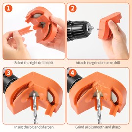 Drill Bit Sharpener, Power Drill Bit Sharpener for All Bits with 4 Grinding Wheels, Portable Multipurpose Drill Bit Sharpener for Grinder Attachment, Grinding Wheel Dressing Tool Polishing Orange
