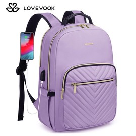 LOVEVOOK Fall Backpack with USB Port, Spring Glow Up Quilted Casual Work Bags for Women with Laptop Compartment, Daypack College Business Teacher Computer Bag Travel Bags Laptop bag Carry on Backpack:_Light Purple_15.6"