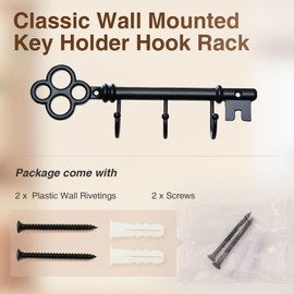 FantasHome Classic Wall Mounted Key Holder Hook Rack, Vintage Key Rack for Entryway (Black)