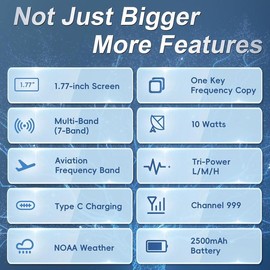 5RM Ham Radio 10W High Power(Upgrade of UV-5R),8 bands Long Range Two Way Radio Handheld,NOAA, Frequency Copy,999CH,USB C Charging 2500mAh Battery,6.1" &15.12" 771 Long Antenna-1 Pack Full Kit