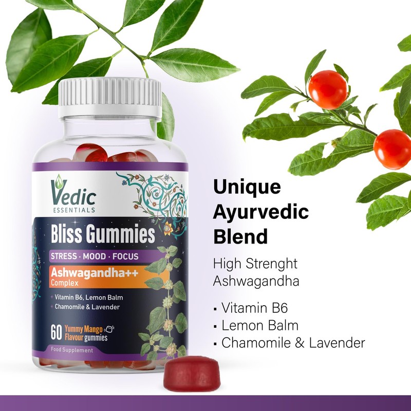 Vedic Bliss Gummies with Ashwagandha, Lemon Balm, Chamomile, Lavender, Vit