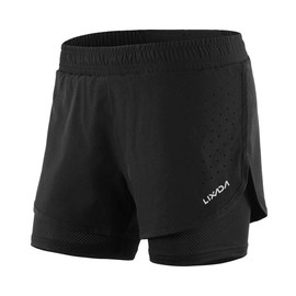 Lixada Quick Drying,Breathable,Active 2-In-1 Running Shorts With Longer Inner Shoe Small Black