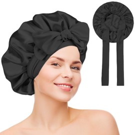 ARWIG 100% Silk Bonnet for Sleeping | Silk Hair Bonnet | Hair Cap for Sleeping | Silk Hair Wrap for Sleeping | Silk Sleep Cap for Long Hair and Curly Hair | Adjustable Wide Band Sleep Cap (Black)