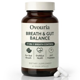 Ovouria Breath and Gut Balance, 7-in-1 Advanced Formula with Magnesium Citrate, Zinc Gluconate, Probiotic Blend, Fresh Breath, Chronic Halitosis & Gut Health, 60 Capsules