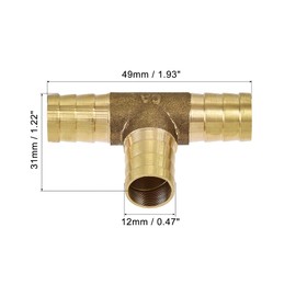 sourcing map Barb Hose Fitting 12mm OD Tee T Shape Pipe Connector Brass 2Pcs with 6Pcs 9-16mm Hose Clamps