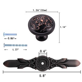 Aandxmok 20 Pack Round Cabinet Knobs Oil Rubbed Bronze - 1.26” Knob & 5.8” Plate - Unique Cabinet Knobs for Kitchen Cabinets and Drawers, Office Cabinet Decoration