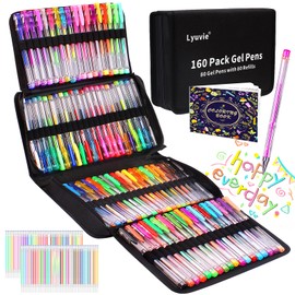 Lyuvie 160 Pack Glitter Gel Pens Set,80 Coloured Gel Pens with 80 Glitter Refills & 1 Adult Colouring Books for Writing Drawing Doodling Crafts Scrapbooking Journaling