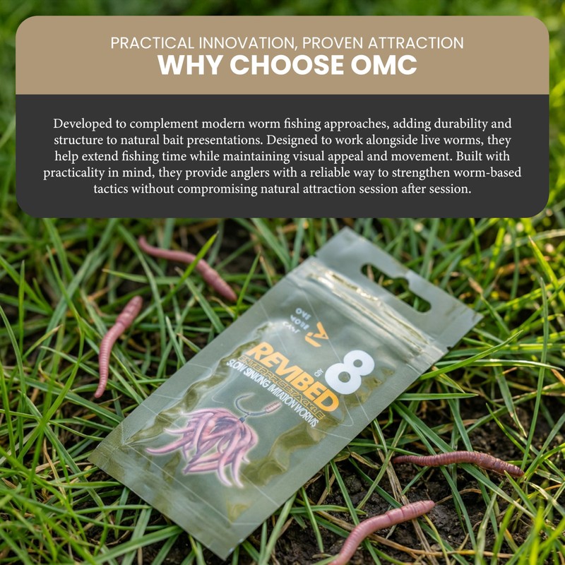 OMC Revibed Imitation Worms 8pcs - Artificial Fishing Worm Bait