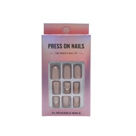 Sheroli Beauty Press On Nails – Cream Dream | Square | Medium Length, Reusable UV Finish Salon Manicure 28 piece Box Set, Includes Prep Pad, Mini Nail File, Cuticle Stick – 24 Fake Nails with Glue