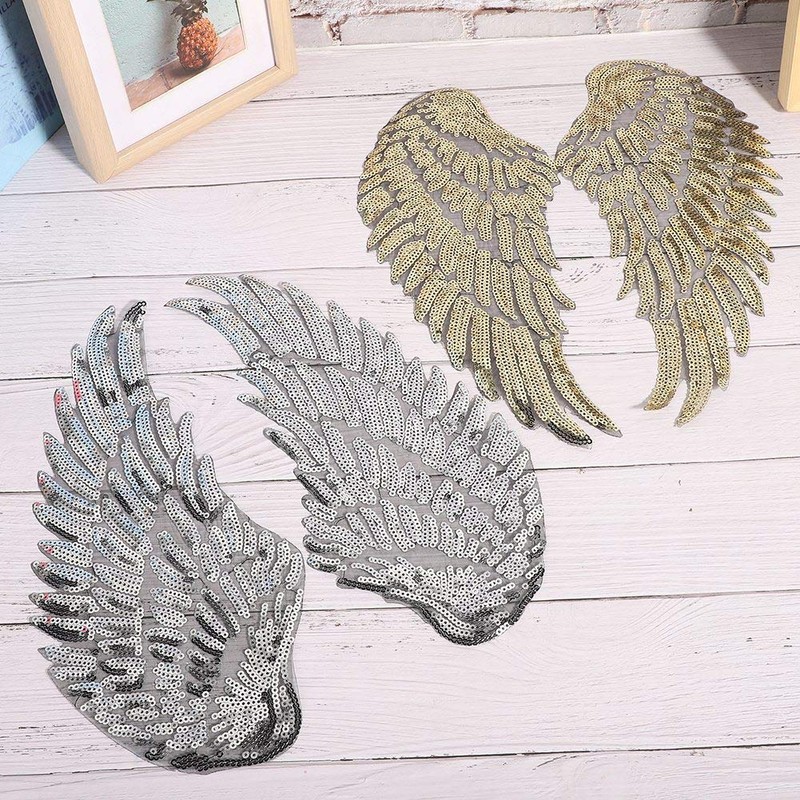2 Pairs DIY Clothes Wing Sequins Patch Sequins Angel Wings