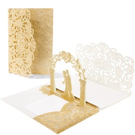 Vicloon Pop Up Wedding Greeting Card, Pop-up Card, Wedding Cards with Envelope Anniversary Card, Valentine's Day Card, Wedding Card with Envelope for Wife Husband Girlfriend Mother (Gold)