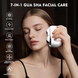 7 in 1 Facial Massager Tool for Skincare Routine, Hot and Cold Beauty Device, Electric Gua Sha with LED Modes Vibration Pulse Heated Lifting and Ice Roller