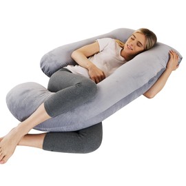 Wodsfay U-Shaped Pregnancy Pillow for Sleeping, Full Body Support for Back, HIPS & Belly - 57 Inch Maternity Pillow with Machine Washable Cover | Maternity Essential (Velvet Grey-57inch)