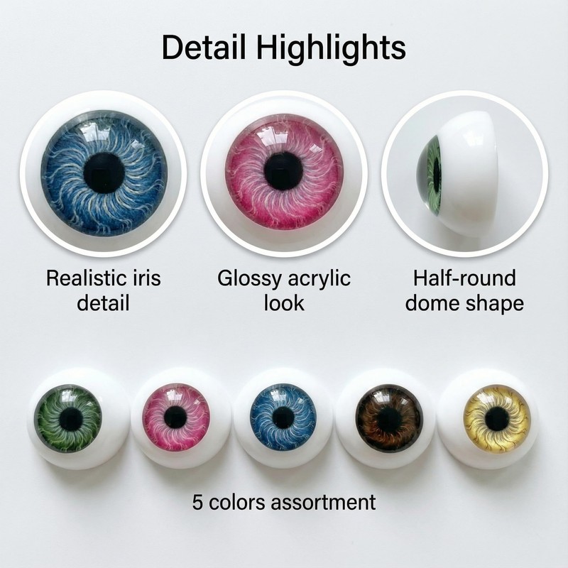40PCS Realistic Acrylic Dome Eyes, 0.78" Half Round Craft Eyeballs,
