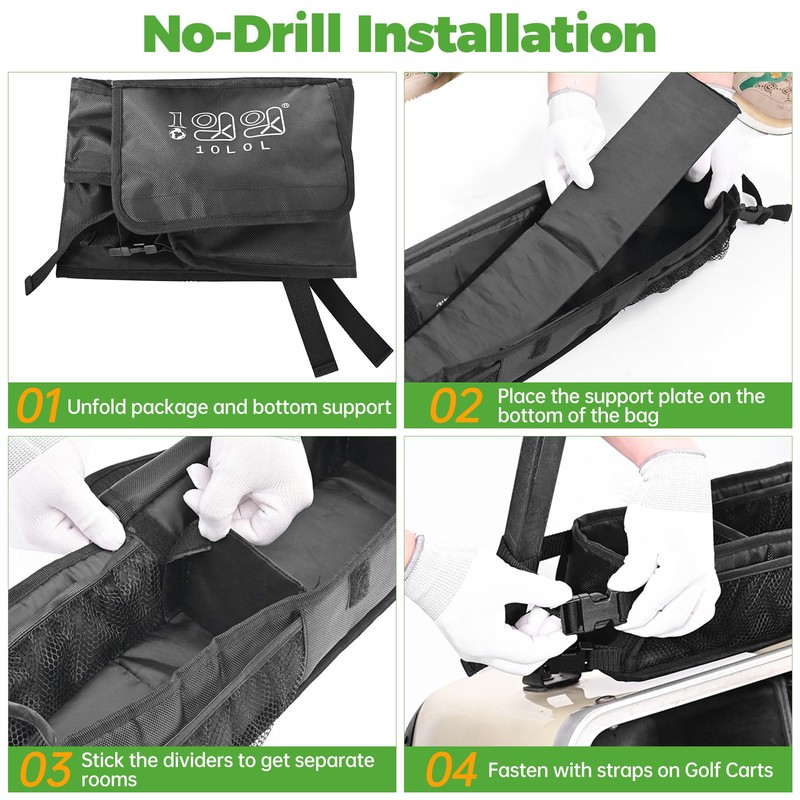 10L0L Golf Cart Inner Front Storage Basket No Drilling Golf