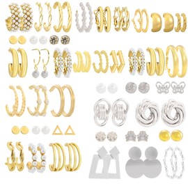 BBD 42 Pairs of Women's Gold Hoop Earrings Set for Birthday Party, Hypoallergenic Small Large Earrings