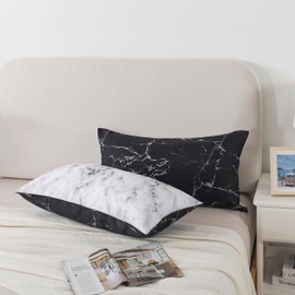 WUMIUER Marbled Cushion Cover 40 x 80 cm (Set of 2) - Soft Microfibre with Zip Cushion Covers - Black White Marble Pattern - for Bed Sofa Cushion 40 x 80 cm - Cushion Cover - Pillowcase