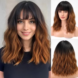 HAIRCUBE Short Charming Bob with Bangs Wigs for Women Natural Heat Resistant Synthetic Fibre Party/Cosplay/Costume/Daily Wig (Ombre Brown)