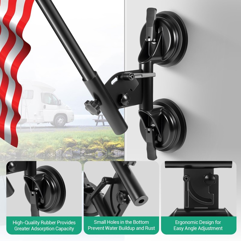 EZIRVLIFE RV Flag Mount, Suction Cup Flag Holder, RV Flag