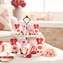 Valery Madelyn Valentines Day Decorations, 4 Pcs Medium Love Gnomes Tiered Tray Decor, Pink Christmas Ornaments Table Decor XOXO Valentines Resin Gnome Sweet Valentines Day Gifts for Him Her Wedding