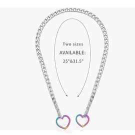 FDEETY Necklace for Women Girls Heart Pendant Punk Chunky Cuban Chain Long Fashion Jewellery Retro Gifts for Valentine's Day Birthday, Stainless Steel, No Gemstone