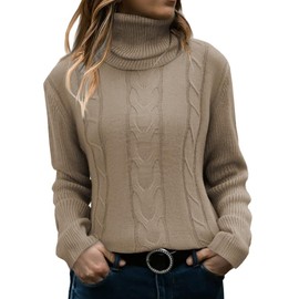 Sweaters for Women 2025 Fall Fashion Long Sleeve Shirts Turtleneck Cable Knit Sweater Womens Tops Winter Clothes Beige Medium