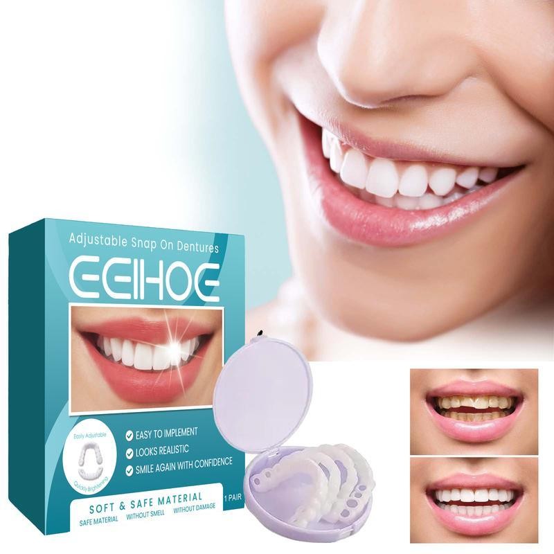 EELHOE Snap On Veneers Dentures Fake Teeth Set, Temporary Veneers