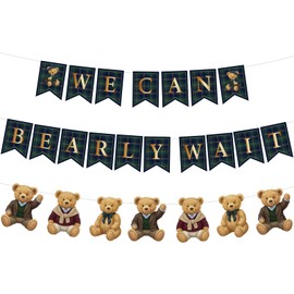 Hokinaa Bear Baby Shower Decorations - 3 Pcs We Can Bearly Wait Vintage Party Banner Garland Set, Green Polo Gender Reveal Boy or Girl Sign Supplies Decor Photo Booth Props for Home Indoor Outdoor