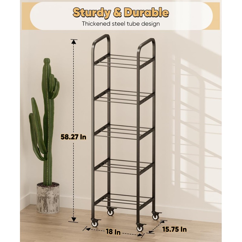 AnBaiMei 5-Tier 3D Printer Filament Storage Rack with Wheels, Rolling