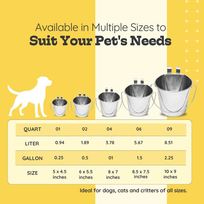 AASPIRE PETS 2 quart Stainless Steel Flat Sided Bucket with