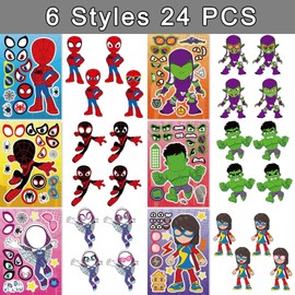 Cartoon Theme Face Stickers, 24 Sheets DIY Arts and Crafts Make a Face Stickers for Kids, DIY Cartoon Figure Stickers for Classroom Rewards, Anime Themed Art Craft Party Supplies (Hero)
