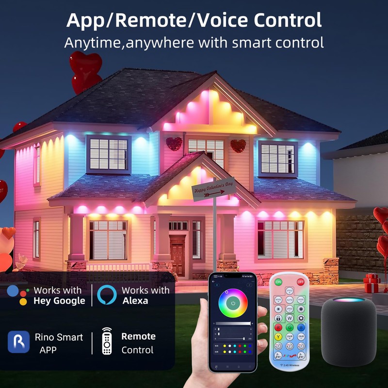 Permanent Outdoor Lights for House, 120ft 72 LEDs Smart RGB&IC