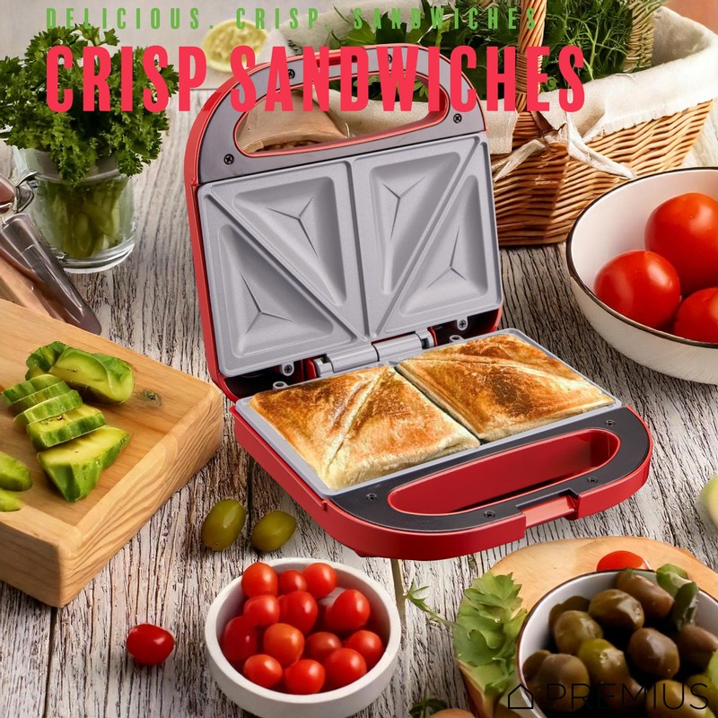 PREMIUS Ceramic NonStick Double Slice Sandwich Maker, Indicator Lights, Cool