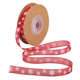 Red Christmas Ribbon with Snowflake Pattern Christmas Organza Ribbon Sheer Glitter Ribbon Wired Ribbon for Christmas Thanksgiving Gift Wrapping Crafts Wreaths Bows (Red, 1cm)