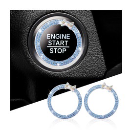 Mandark 2PCS Bling Car Engine Start Button Cover Stickers, Sparkling Rhinstones Ring Emblem, Diamond Shiny Key Ignition Knob Decal, Cute Auto Interior Decoration for Women Girls（Light Blue）