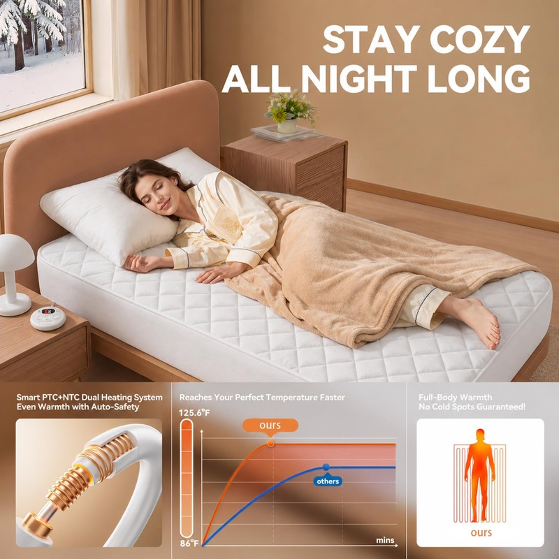 ESTINGO Heated Mattress Pad Full 54"x75", 1-10H Auto Off Heated