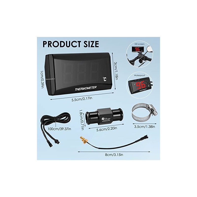 Motorcycle Thermometer Digital Waterproof Metal Sensor Adapter for Motorcycle