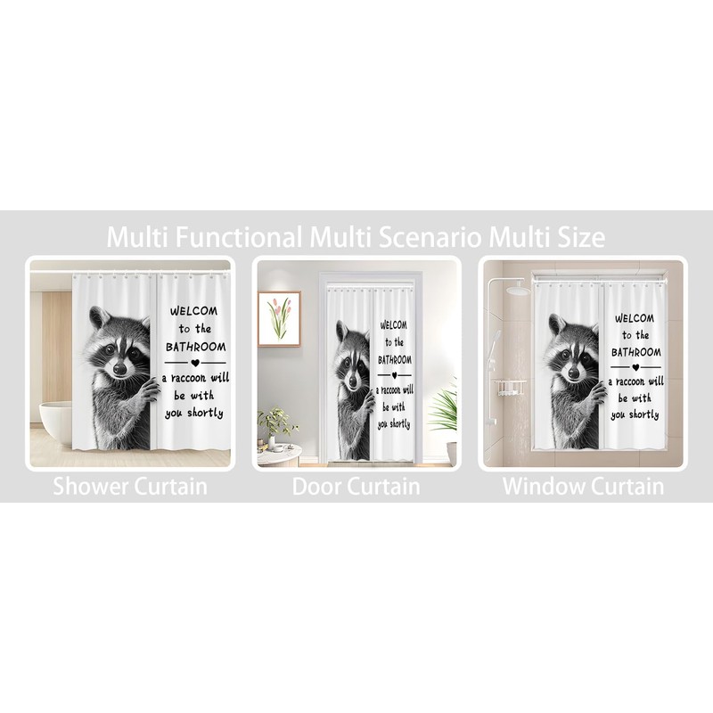 Funny Raccoon Shower Curtain Welcome to the Bathroom Polyester 70"x70"