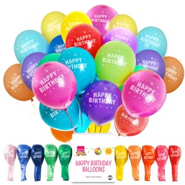 jaunty partyware Jaunty 50pk Happy Birthday Balloons 9" - Colourful Latex Party Balloons for Boys & Girls - Perfect for Balloon Arches, Party Games, Decorations & Celebrations - Durable & Long-Lasting