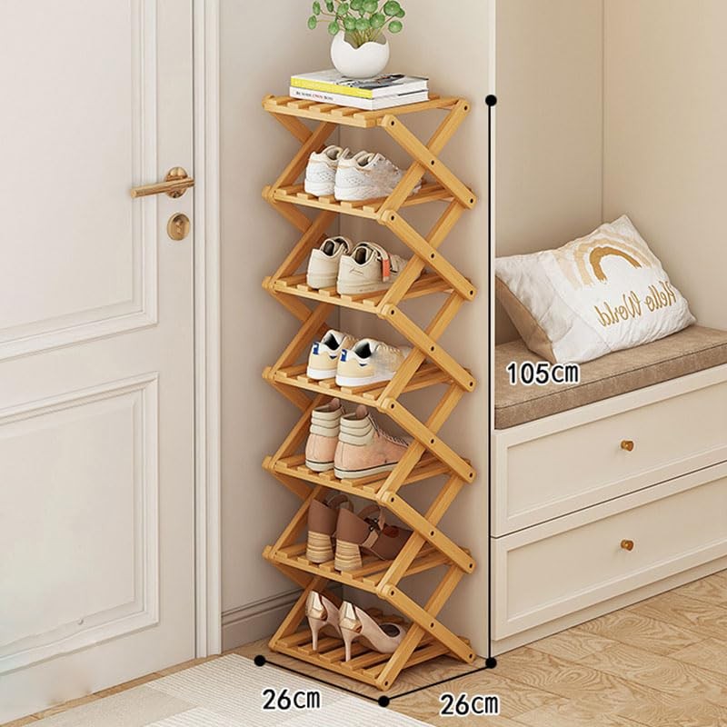 YYW Bamboo Shoe Rack for Entryway,Installation-Free and Foldable Vertical Shoe