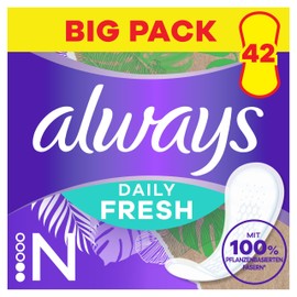 Always Daily Fresh Pantiliners Long with 100% Plant-Based Fibres, Pack of 42, Unscented
