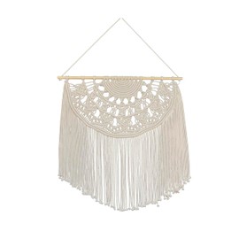 Concepts 28x30 Boho Home Decor Fringe Wagon Wheel Macrame Art Half Circle Design Natural Cotton Rope Rustic Style Handcrafted Accent for Bedroom Living Room Nursery or Entryway Wall Display