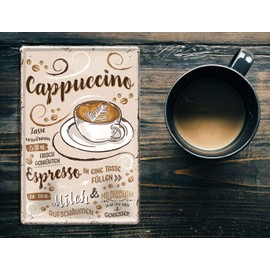 schilderkreis24 Tin Sign Coffee Saying "Cappuccino" Decorative Sign Metal Sign Espresso Cafe Restaurant Bar Cafeteria Bistro Gift Idea Retro Kitchen Gift Birthday Christmas 20 x 30 cm