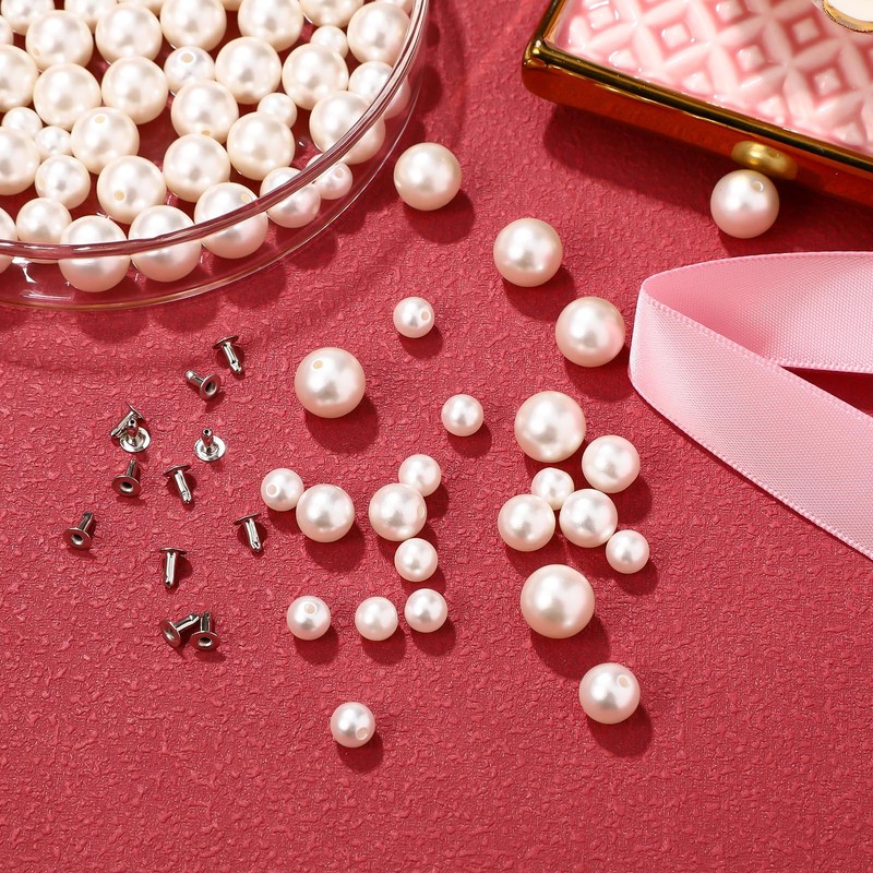 NUOBESTY 150 Pcs Pearl Rivets Beads Fake Pearl Studs Bridal