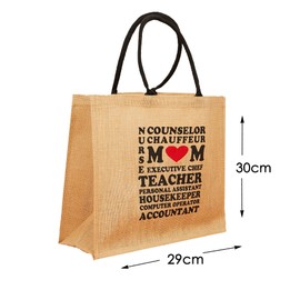 Natural Canvas Jute Tote Bags With Printed Design | Reusable Shopping Bags | Eco Friendly Lunch Handbag | Bag For Life | 29cm Height x 30cm Width x 14cm Depth (Love Mum)